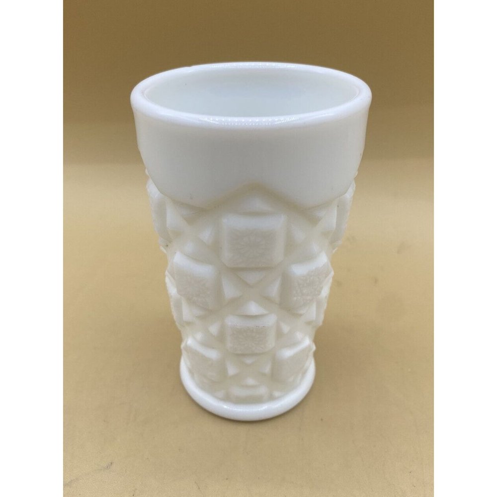 Westmoreland White Milk Glass Tumbler Old Quilt Pattern 4” - Picture 3 of 7